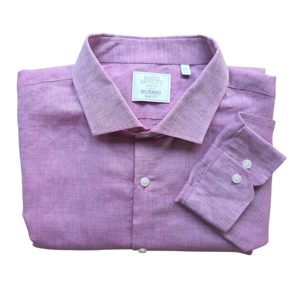 Baird McNutt Murano Linen Shirt Sz XXL Lilac Slim Fit Button Down Long Sleeve